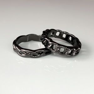 Weave & Chain Stackable Metal Rings in Dark Grey - Jewelry, Accessories, Grunge
